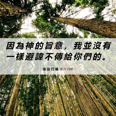Picture 06 - 使 徒 行 傳 20:27 CUVT - 因 為 神 的 旨 意 ， 我 並 沒 有 一 - Bible Verse Picture