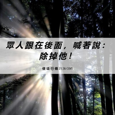 Picture 06 - 使 徒 行 傳 21:36 CUVT - 眾 人 跟 在 後 面 ， 喊 著 說 ： 除 - Bible Verse Picture