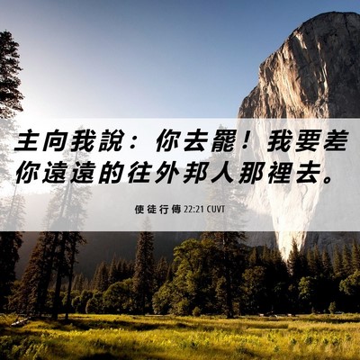 Picture 06 - 使 徒 行 傳 22:21 CUVT - 主 向 我 說 ： 你 去 罷 ！ 我 要 差 - Bible Verse Picture