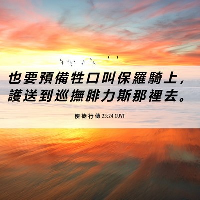 Picture 06 - 使 徒 行 傳 23:24 CUVT - 也 要 預 備 牲 口 叫 保 羅 騎 上 ， - Bible Verse Picture