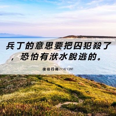 Picture 06 - 使 徒 行 傳 27:42 CUVT - 兵 丁 的 意 思 要 把 囚 犯 殺 了 ， - Bible Verse Picture