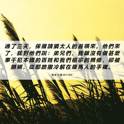 Picture 06 - 使 徒 行 傳 28:17 CUVT - 過 了 三 天 ， 保 羅 請 猶 太 人 的 - Bible Verse Picture