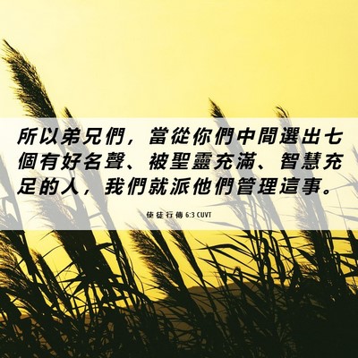 Picture 06 - 使 徒 行 傳 6:3 CUVT - 所 以 弟 兄 們 ， 當 從 你 們 中 間 - Bible Verse Picture