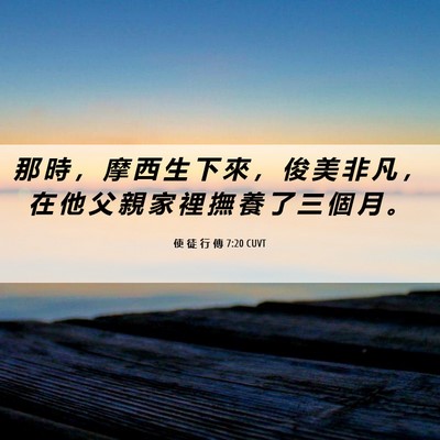 Picture 06 - 使 徒 行 傳 7:20 CUVT - 那 時 ， 摩 西 生 下 來 ， 俊 美 非 - Bible Verse Picture