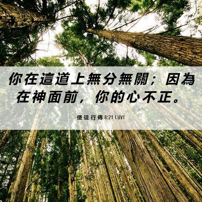 Picture 06 - 使 徒 行 傳 8:21 CUVT - 你 在 這 道 上 無 分 無 關 ； 因 為 - Bible Verse Picture