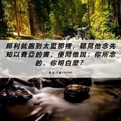 Picture 06 - 使 徒 行 傳 8:30 CUVT - 腓 利 就 跑 到 太 監 那 裡 ， 聽 見 - Bible Verse Picture