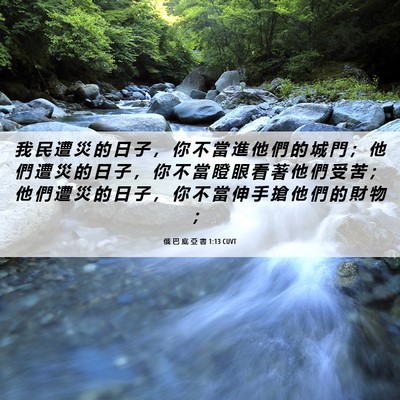 Picture 06 - 俄 巴 底 亞 書 1:13 CUVT - 我 民 遭 災 的 日 子 ， 你 不 當 進 - Bible Verse Picture