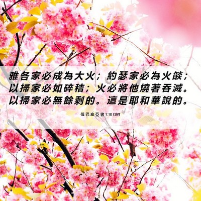 Picture 06 - 俄 巴 底 亞 書 1:18 CUVT - 雅 各 家 必 成 為 大 火 ； 約 瑟 家 - Bible Verse Picture