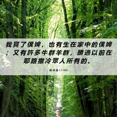 Picture 06 - 傳 道 書 2:7 CUVT - 我 買 了 僕 婢 ， 也 有 生 在 家 中 - Bible Verse Picture