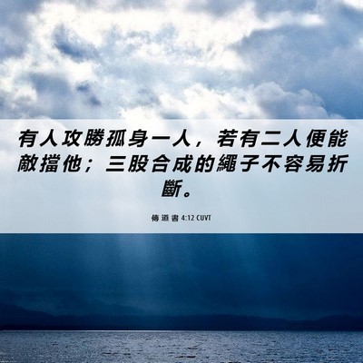 Picture 06 - 傳 道 書 4:12 CUVT - 有 人 攻 勝 孤 身 一 人 ， 若 有 二 - Bible Verse Picture