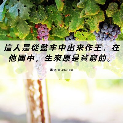 Picture 06 - 傳 道 書 4:14 CUVT - 這 人 是 從 監 牢 中 出 來 作 王 ， - Bible Verse Picture