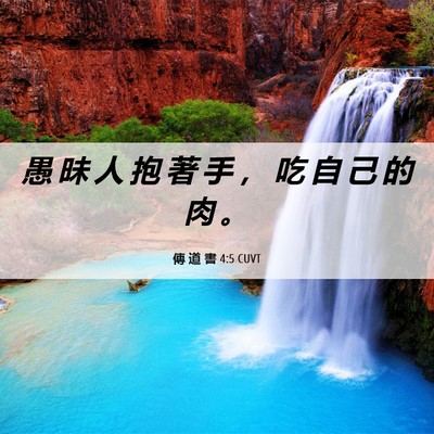 Picture 06 - 傳 道 書 4:5 CUVT - 愚 昧 人 抱 著 手 ， 吃 自 己 的 肉 - Bible Verse Picture