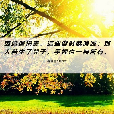 Picture 06 - 傳 道 書 5:14 CUVT - 因 遭 遇 禍 患 ， 這 些 資 財 就 消 - Bible Verse Picture