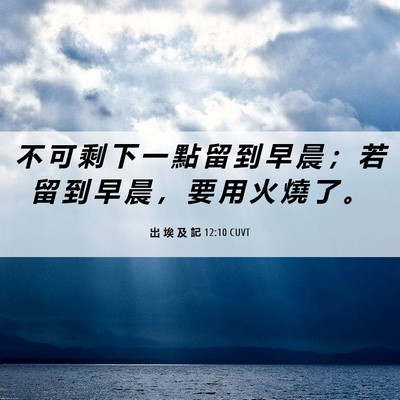 Picture 06 - 出 埃 及 記 12:10 CUVT - 不 可 剩 下 一 點 留 到 早 晨 ； 若 - Bible Verse Picture