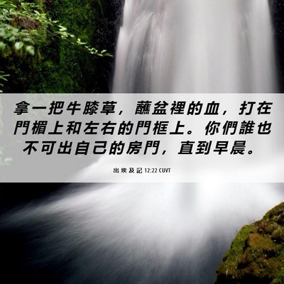 Picture 06 - 出 埃 及 記 12:22 CUVT - 拿 一 把 牛 膝 草 ， 蘸 盆 裡 的 血 - Bible Verse Picture