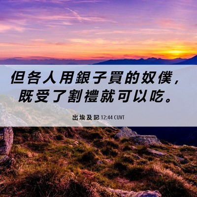 Picture 06 - 出 埃 及 記 12:44 CUVT - 但 各 人 用 銀 子 買 的 奴 僕 ， 既 - Bible Verse Picture