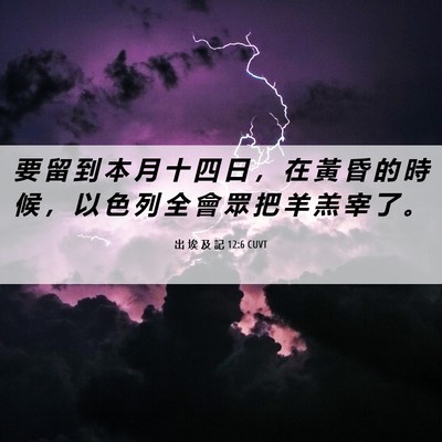 Picture 06 - 出 埃 及 記 12:6 CUVT - 要 留 到 本 月 十 四 日 ， 在 黃 昏 - Bible Verse Picture