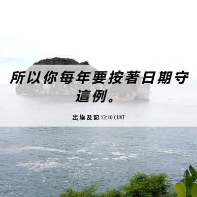Picture 06 - 出 埃 及 記 13:10 CUVT - 所 以 你 每 年 要 按 著 日 期 守 這 - Bible Verse Picture