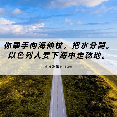 Picture 06 - 出 埃 及 記 14:16 CUVT - 你 舉 手 向 海 伸 杖 ， 把 水 分 開 - Bible Verse Picture