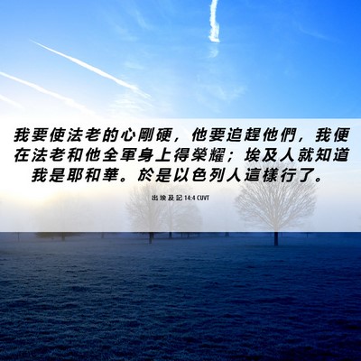 Picture 06 - 出 埃 及 記 14:4 CUVT - 我 要 使 法 老 的 心 剛 硬 ， 他 要 - Bible Verse Picture