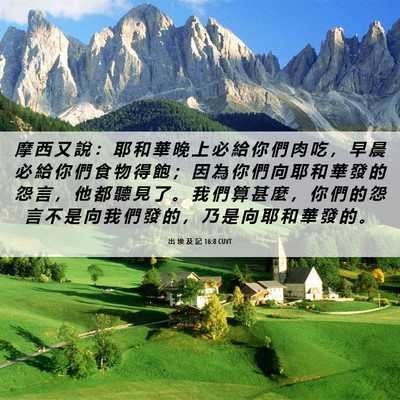 Picture 06 - 出 埃 及 記 16:8 CUVT - 摩 西 又 說 ： 耶 和 華 晚 上 必 給 - Bible Verse Picture