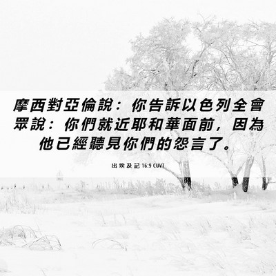 Picture 06 - 出 埃 及 記 16:9 CUVT - 摩 西 對 亞 倫 說 ： 你 告 訴 以 色 - Bible Verse Picture