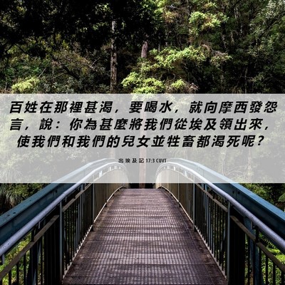 Picture 06 - 出 埃 及 記 17:3 CUVT - 百 姓 在 那 裡 甚 渴 ， 要 喝 水 ， - Bible Verse Picture