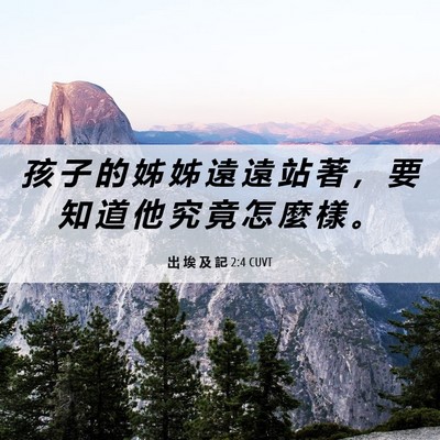 Picture 06 - 出 埃 及 記 2:4 CUVT - 孩 子 的 姊 姊 遠 遠 站 著 ， 要 知 - Bible Verse Picture