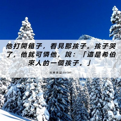 Picture 06 - 出 埃 及 記 2:6 CUVT - 他 打 開 箱 子 ， 看 見 那 孩 子 。 - Bible Verse Picture