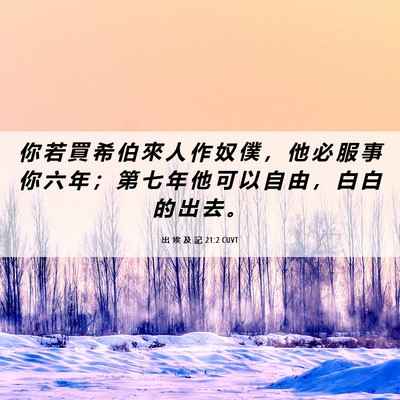 Picture 06 - 出 埃 及 記 21:2 CUVT - 你 若 買 希 伯 來 人 作 奴 僕 ， 他 - Bible Verse Picture