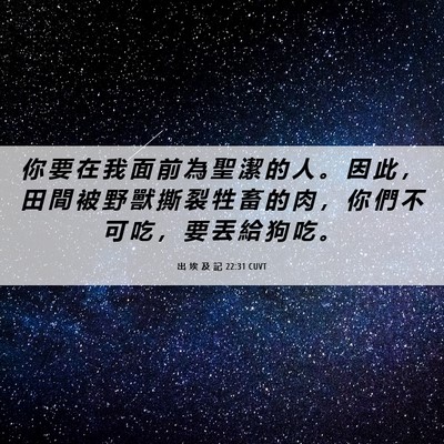 Picture 06 - 出 埃 及 記 22:31 CUVT - 你 要 在 我 面 前 為 聖 潔 的 人 。 - Bible Verse Picture
