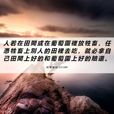 Picture 06 - 出 埃 及 記 22:5 CUVT - 人 若 在 田 間 或 在 葡 萄 園 裡 放 - Bible Verse Picture