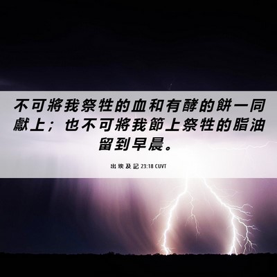 Picture 06 - 出 埃 及 記 23:18 CUVT - 不 可 將 我 祭 牲 的 血 和 有 酵 的 - Bible Verse Picture