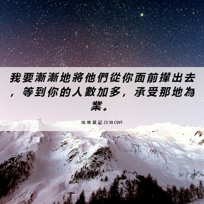 Picture 06 - 出 埃 及 記 23:30 CUVT - 我 要 漸 漸 地 將 他 們 從 你 面 前 - Bible Verse Picture