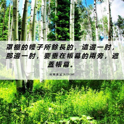 Picture 06 - 出 埃 及 記 26:13 CUVT - 罩 棚 的 幔 子 所 餘 長 的 ， 這 邊 - Bible Verse Picture