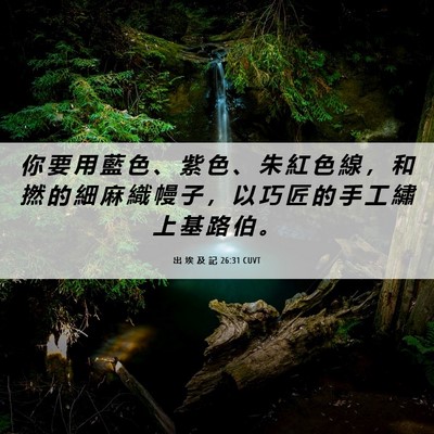 Picture 06 - 出 埃 及 記 26:31 CUVT - 你 要 用 藍 色 、 紫 色 、 朱 紅 色 - Bible Verse Picture