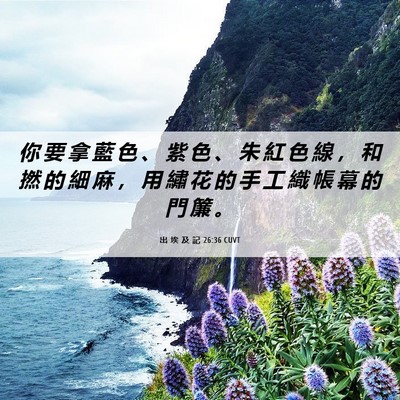 Picture 06 - 出 埃 及 記 26:36 CUVT - 你 要 拿 藍 色 、 紫 色 、 朱 紅 色 - Bible Verse Picture