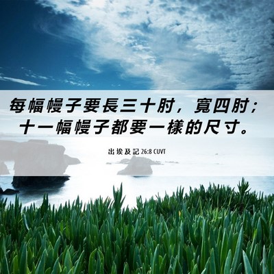 Picture 06 - 出 埃 及 記 26:8 CUVT - 每 幅 幔 子 要 長 三 十 肘 ， 寬 四 - Bible Verse Picture