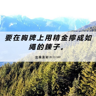 Picture 06 - 出 埃 及 記 28:22 CUVT - 要 在 胸 牌 上 用 精 金 擰 成 如 繩 - Bible Verse Picture