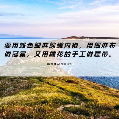 Picture 06 - 出 埃 及 記 28:39 CUVT - 要 用 雜 色 細 麻 線 織 內 袍 ， 用 - Bible Verse Picture