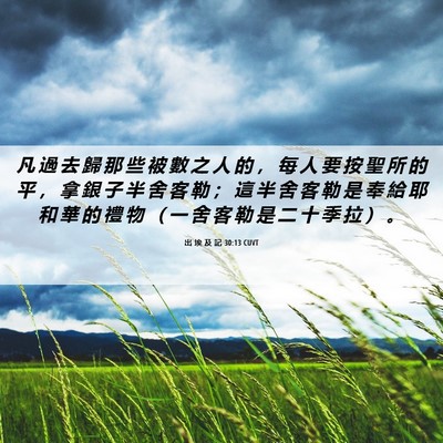 Picture 06 - 出 埃 及 記 30:13 CUVT - 凡 過 去 歸 那 些 被 數 之 人 的 ， - Bible Verse Picture