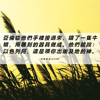 Picture 06 - 出 埃 及 記 32:4 CUVT - 亞 倫 從 他 們 手 裡 接 過 來 ， 鑄 - Bible Verse Picture