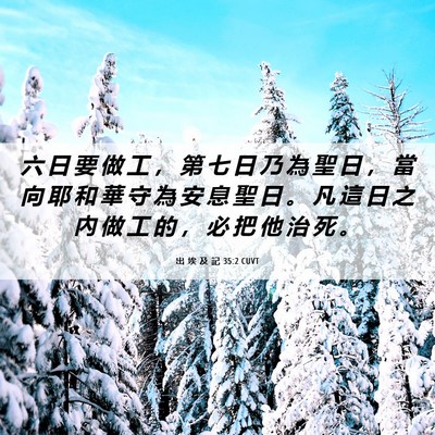 Picture 06 - 出 埃 及 記 35:2 CUVT - 六 日 要 做 工 ， 第 七 日 乃 為 聖 - Bible Verse Picture