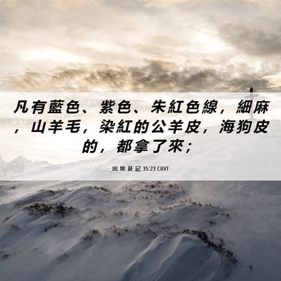 Picture 06 - 出 埃 及 記 35:23 CUVT - 凡 有 藍 色 、 紫 色 、 朱 紅 色 線 - Bible Verse Picture