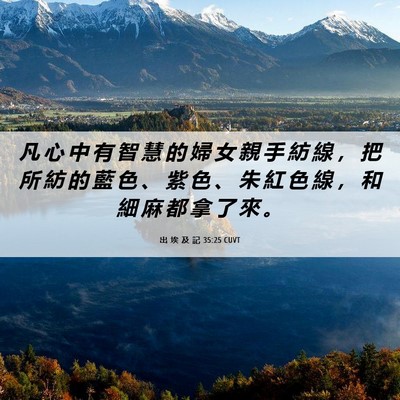 Picture 06 - 出 埃 及 記 35:25 CUVT - 凡 心 中 有 智 慧 的 婦 女 親 手 紡 - Bible Verse Picture