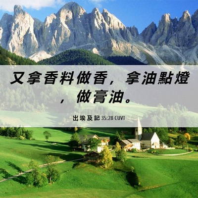 Picture 06 - 出 埃 及 記 35:28 CUVT - 又 拿 香 料 做 香 ， 拿 油 點 燈 ， - Bible Verse Picture