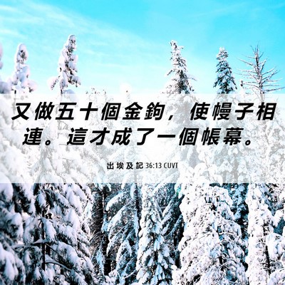 Picture 06 - 出 埃 及 記 36:13 CUVT - 又 做 五 十 個 金 鉤 ， 使 幔 子 相 - Bible Verse Picture