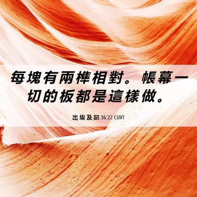 Picture 06 - 出 埃 及 記 36:22 CUVT - 每 塊 有 兩 榫 相 對 。 帳 幕 一 切 - Bible Verse Picture