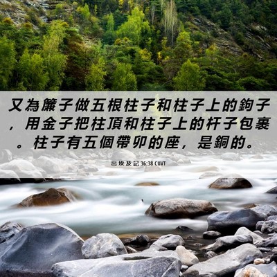 Picture 06 - 出 埃 及 記 36:38 CUVT - 又 為 簾 子 做 五 根 柱 子 和 柱 子 - Bible Verse Picture