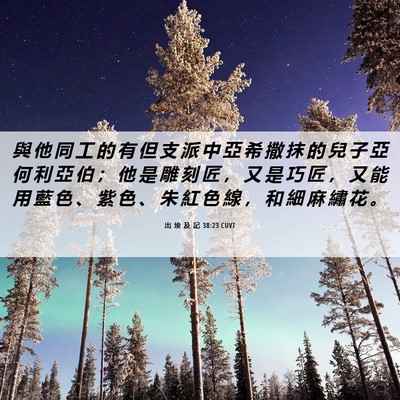 Picture 06 - 出 埃 及 記 38:23 CUVT - 與 他 同 工 的 有 但 支 派 中 亞 希 - Bible Verse Picture